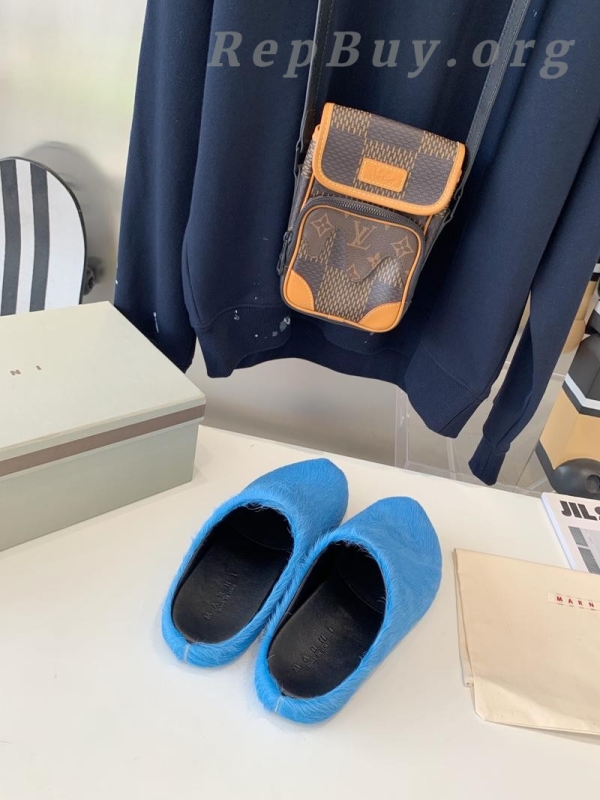 Marni Blue LONG-HAIR CALFSKIN FUSSBETT SABOT Slide SBMR000600P412200B56 - 图片 7