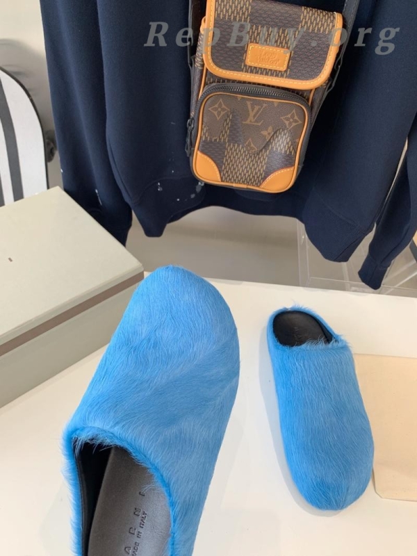 Marni Blue LONG-HAIR CALFSKIN FUSSBETT SABOT Slide SBMR000600P412200B56 - 图片 6