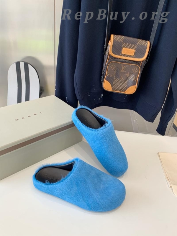 Marni Blue LONG-HAIR CALFSKIN FUSSBETT SABOT Slide SBMR000600P412200B56 - 图片 9