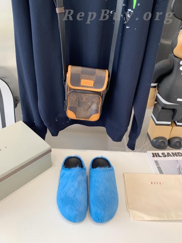 Marni Blue LONG-HAIR CALFSKIN FUSSBETT SABOT Slide SBMR000600P412200B56 - 图片 2