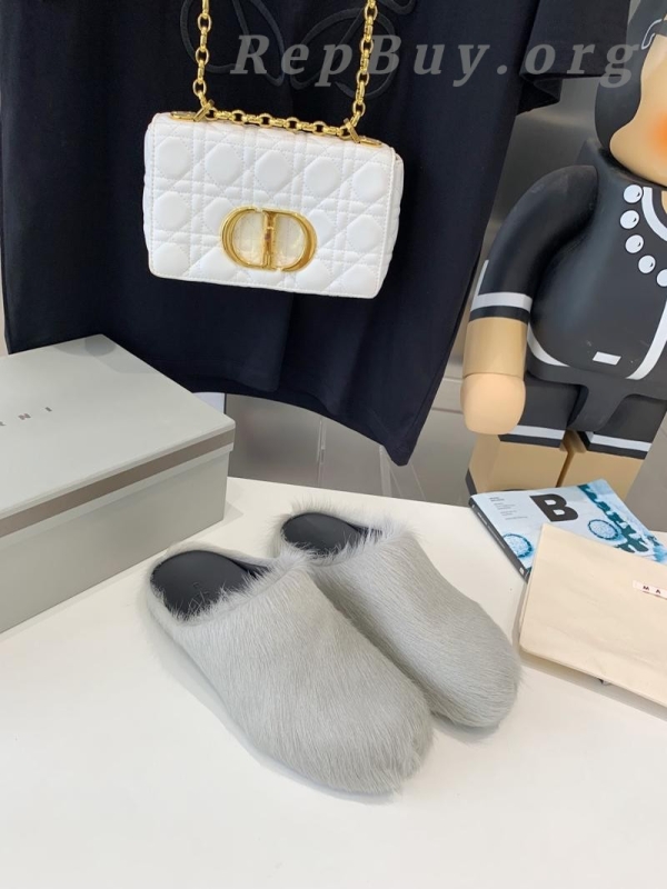 Marni Grey LONG-HAIR CALFSKIN FUSSBETT SABOT Slide SBMR000600P412200N30 - 图片 8