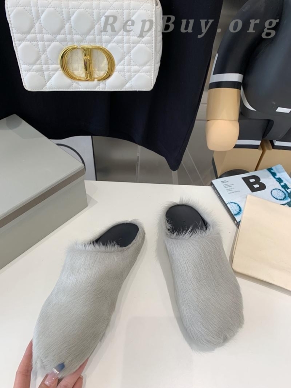 Marni Grey LONG-HAIR CALFSKIN FUSSBETT SABOT Slide SBMR000600P412200N30 - 图片 9