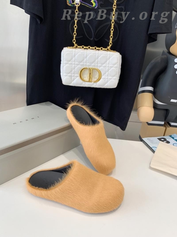 Marni Apricot LONG-HAIR CALFSKIN FUSSBETT SABOT Slide SBMR000600P412200R09 - 图片 6