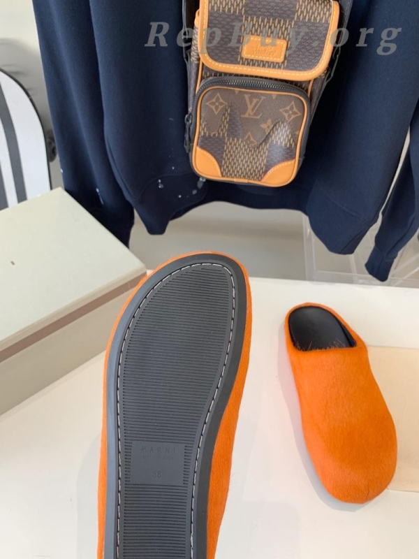 Marni Orange LONG-HAIR CALFSKIN FUSSBETT SABOT Slide SBMS004601P412200R09 - 图片 3