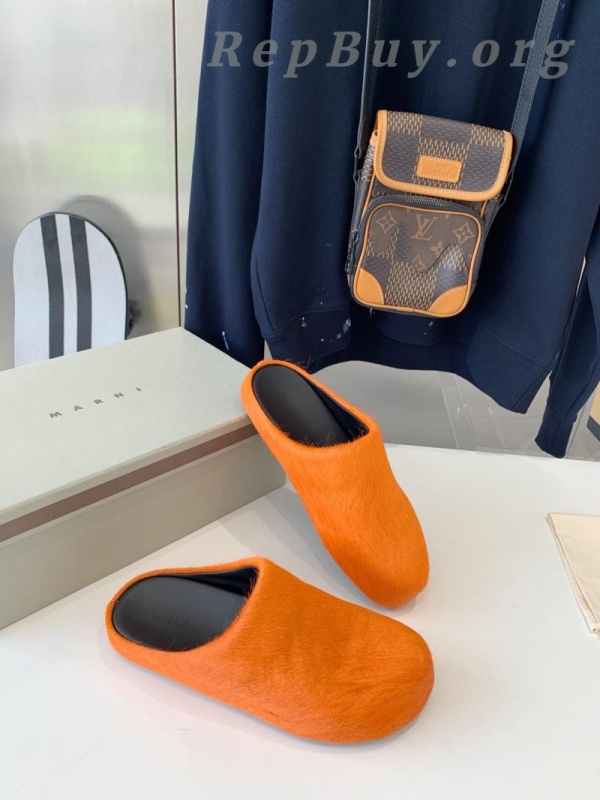 Marni Orange LONG-HAIR CALFSKIN FUSSBETT SABOT Slide SBMS004601P412200R09 - 图片 8