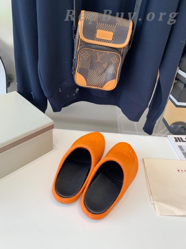 Marni Orange LONG-HAIR CALFSKIN FUSSBETT SABOT Slide SBMS004601P412200R09 - 图片 7