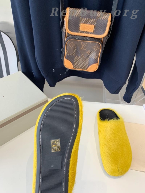 Marni Yellow LONG-HAIR CALFSKIN FUSSBETT SABOT Slide SBMR000600P412200C59 - 图片 3