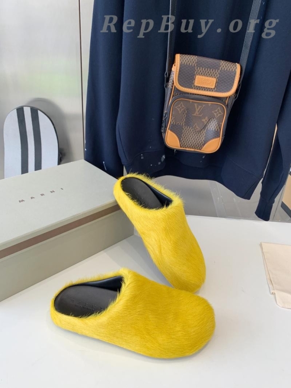 Marni Yellow LONG-HAIR CALFSKIN FUSSBETT SABOT Slide SBMR000600P412200C59 - 图片 8