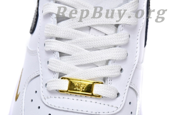 Top Version Nike Air Force 1 Low '07 Essential White Black Gold Mini Swoosh (W) CZ0270-102 - Image 12