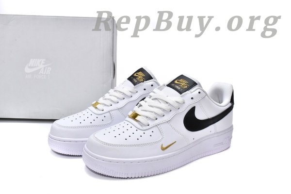 Top Version Nike Air Force 1 Low '07 Essential White Black Gold Mini Swoosh (W) CZ0270-102 - Image 18