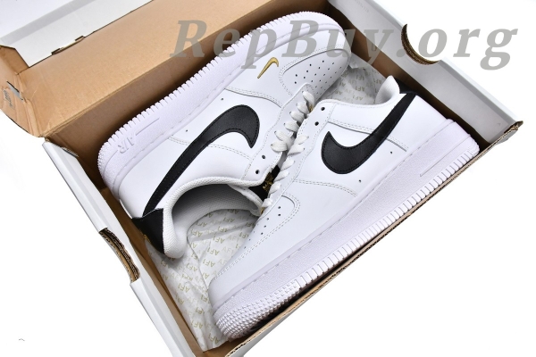 Top Version Nike Air Force 1 Low '07 Essential White Black Gold Mini Swoosh (W) CZ0270-102 - Image 17