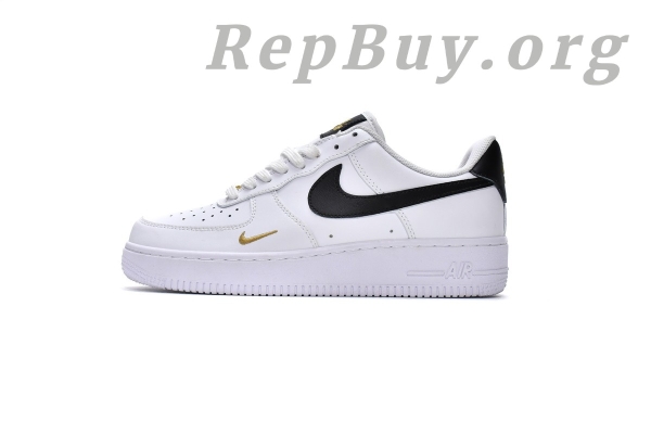 Top Version Nike Air Force 1 Low '07 Essential White Black Gold Mini Swoosh (W) CZ0270-102