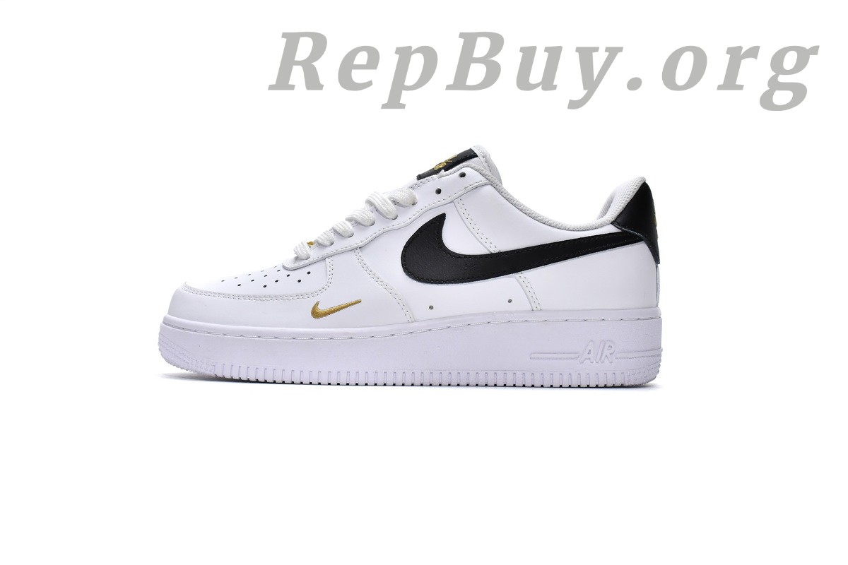 Best Top Version Nike Air Force 1 Low '07 Essential White Black Gold Mini Swoosh (W) CZ0270-102 Replica