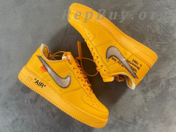 Top Version Nike Air Force 1 Low OFF-WHITE University Gold Metallic Silver DD1876-700 - Image 3