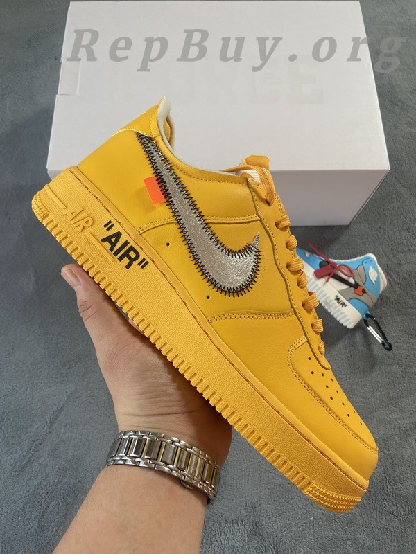 Top Version Nike Air Force 1 Low OFF-WHITE University Gold Metallic Silver DD1876-700 - Image 5