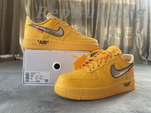 Top Version Nike Air Force 1 Low OFF-WHITE University Gold Metallic Silver DD1876-700 - Image 10