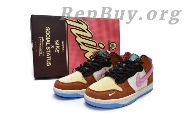 Top Version Nike Dunk Mid Social Status Free Lunch Chocolate Milk DJ1173-700 - 图片 20