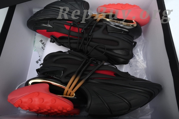 Top Version Balmain Unicorn Low-Top Black Red YM1VJ309 - Image 12