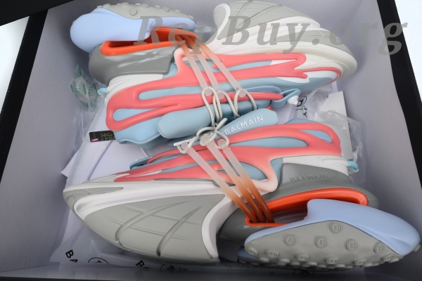 Top Version Balmain Unicorn Low-Top Grey Blue Red YM1VJ309 - Image 11