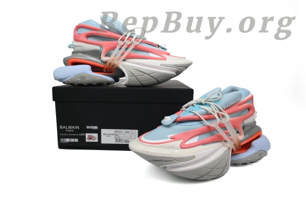 Top Version Balmain Unicorn Low-Top Grey Blue Red YM1VJ309 - Image 9