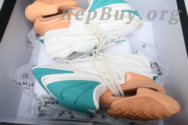 Top Version Balmain Unicorn Low-Top White Green Orange YM1VJ309 - Image 12