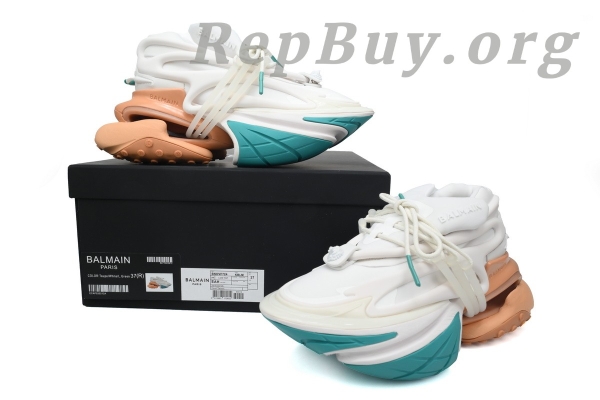 Top Version Balmain Unicorn Low-Top White Green Orange YM1VJ309 - Image 10