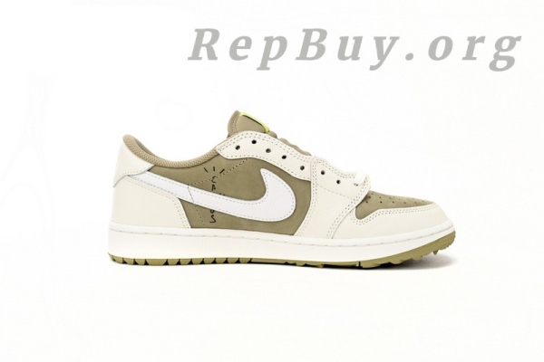 Top Version Air Jordan 1 Retro Low Golf Travis Scott Neutral Olive FZ3124-200 - Image 3