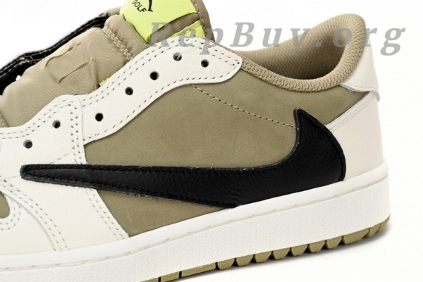 Top Version Air Jordan 1 Retro Low Golf Travis Scott Neutral Olive FZ3124-200 - Image 8