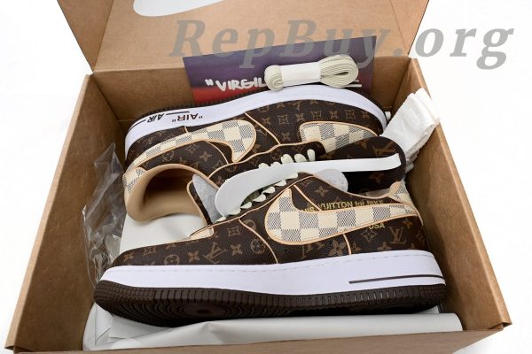 Top Version Nike Air Force 1, Louis Vuitton Monogram Brown Damier Azur, High Quality Replica Sneakers, Best AF1 LV Replica, 1:1 Copy Nike Shoes, Premium Fake Nike Air Force 1, Luxury Replica Shoes, No Special Shoe Box