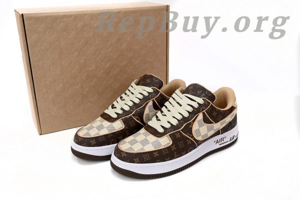 Top Version Nike Air Force 1, Louis Vuitton Monogram Brown Damier Azur, High Quality Replica Sneakers, Best AF1 LV Replica, 1:1 Copy Nike Shoes, Premium Fake Nike Air Force 1, Luxury Replica Shoes, No Special Shoe Box