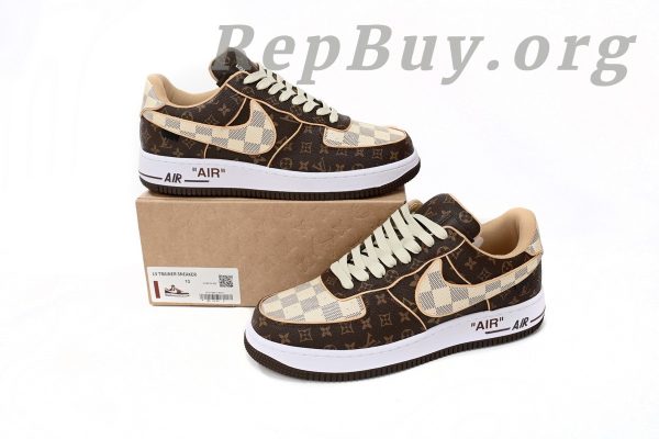 Top Version Nike Air Force 1, Louis Vuitton Monogram Brown Damier Azur, High Quality Replica Sneakers, Best AF1 LV Replica, 1:1 Copy Nike Shoes, Premium Fake Nike Air Force 1, Luxury Replica Shoes, No Special Shoe Box