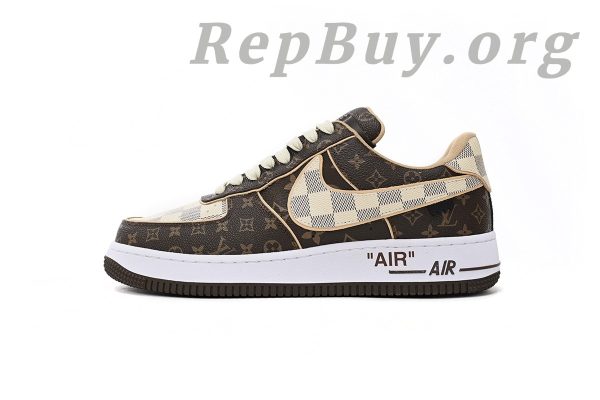 Top Version Nike Air Force 1, Louis Vuitton Monogram Brown Damier Azur, High Quality Replica Sneakers, Best AF1 LV Replica, 1:1 Copy Nike Shoes, Premium Fake Nike Air Force 1, Luxury Replica Shoes, No Special Shoe Box