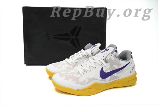 Top Version Nike Kobe 8 Low White/Purple-Yellow 555035-101 - Image 14