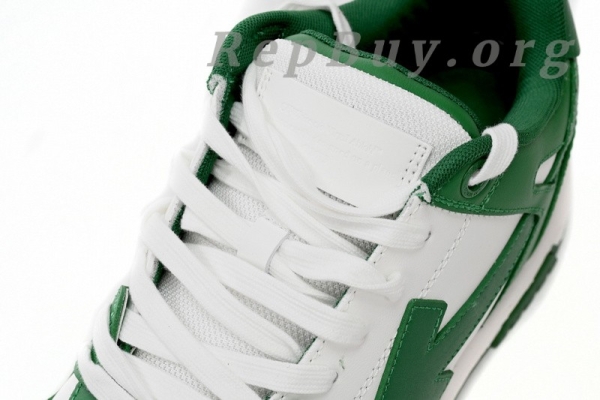Top Version OFF-WHITE Out Of Office OOO Low Tops White Green OMIA189C99LEA0010155 - Image 7