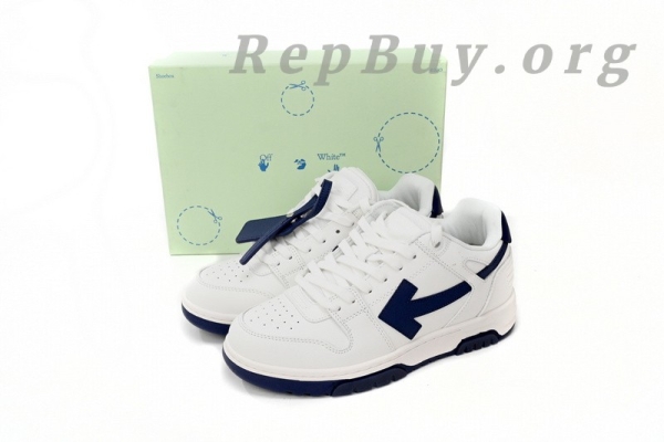 Top Version OFF-WHITE Out Of Office OOO Low Tops White White Navy Blue OMIA189C99LEA0010140 - Image 14