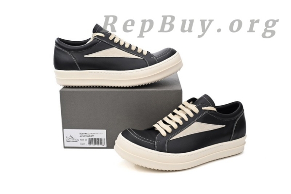 Rick Owens EDFU Vintage Sneaks Leather Black Milk White RP01C5888LPOLVS-911 - Image 11