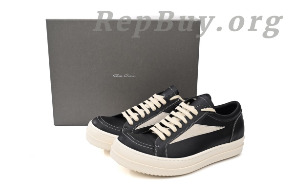 Rick Owens EDFU Vintage Sneaks Leather Black Milk White RP01C5888LPOLVS-911 - Image 13