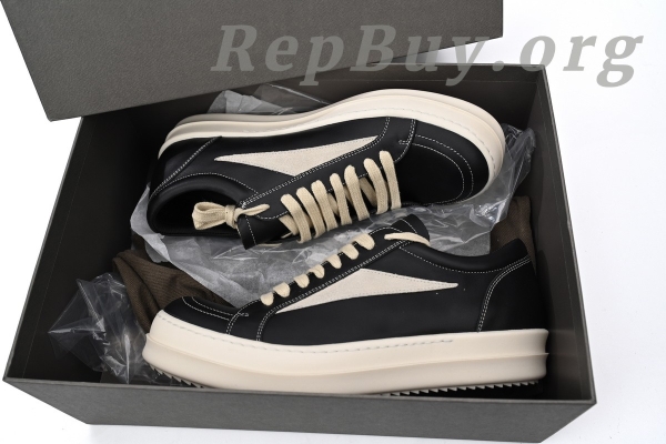 Rick Owens EDFU Vintage Sneaks Leather Black Milk White RP01C5888LPOLVS-911 - Image 12