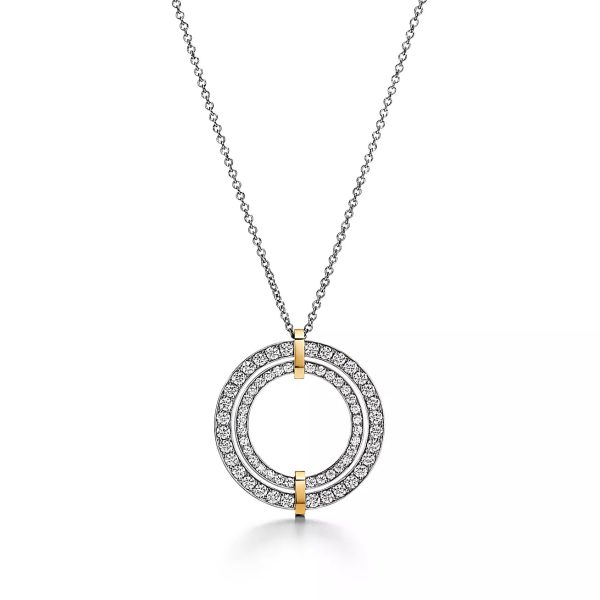 18K T Edge Circle Diamond Pendant Necklace