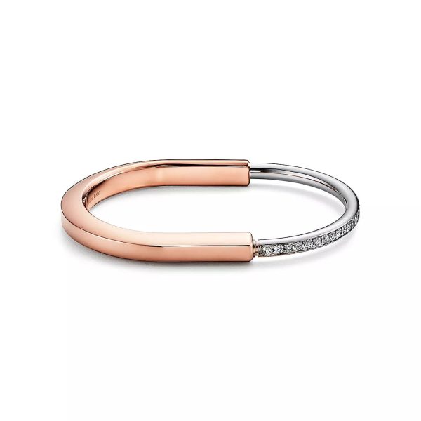 18K T Lock Bangle Half Pavé Diamonds Bracelet - 图片 2