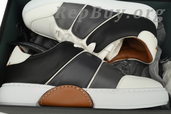 Zegna Tiziano Leather Low-top Sneakers In White Black - 图片 12