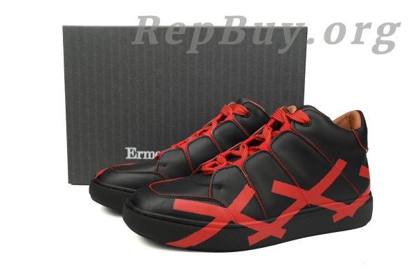 Zegna Tiziano Leather Mid-top Sneakers In Black Red - 图片 11