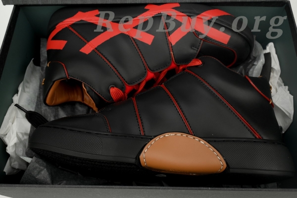 Zegna Tiziano Leather Mid-top Sneakers In Black Red - 图片 12