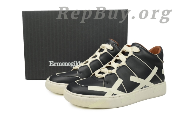 Zegna Tiziano Leather Mid-top Sneakers In Black and White - 图片 11