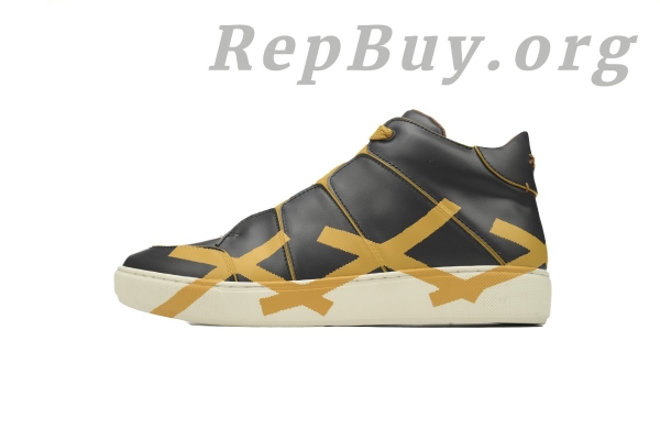 Zegna Tiziano Leather Mid-top Sneakers In Black Yellow