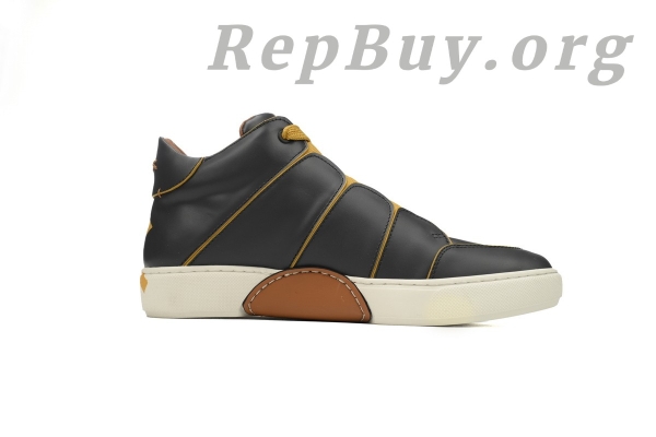 Zegna Tiziano Leather Mid-top Sneakers In Black Yellow - 图片 2