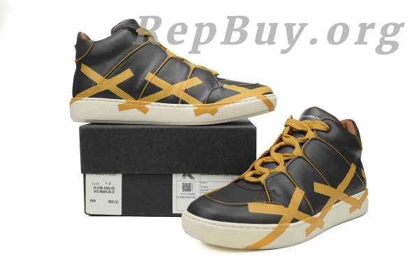 Zegna Tiziano Leather Mid-top Sneakers In Black Yellow - 图片 10