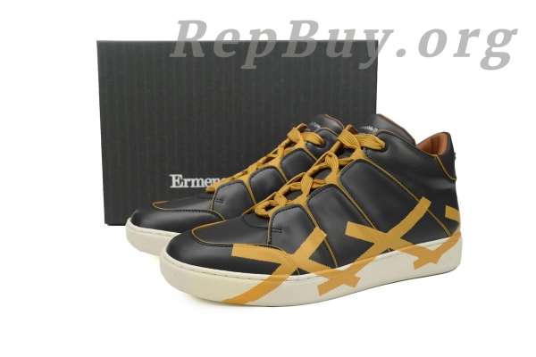 Zegna Tiziano Leather Mid-top Sneakers In Black Yellow - 图片 11
