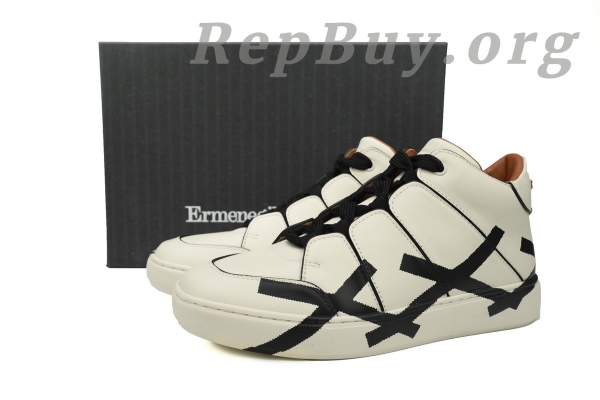 Zegna Tiziano Leather Mid-top Sneakers In White Black - 图片 11